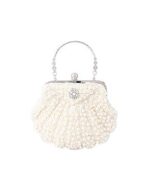 Pearl Rhinestone Satin Clutch Handbag, Chain Strap Evening Party Purse